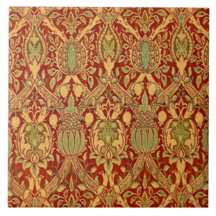 William Morris Pattern Red Turquoise Gold Tegeltje