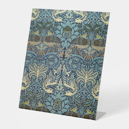 William Morris Pauw en Draak geweven ontwerp Reclamebord Met Voetstuk (Voorkant)