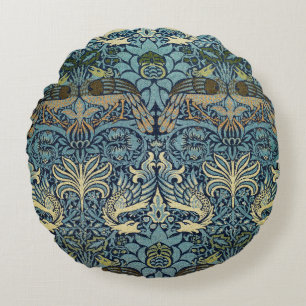 William Morris Pauw en Draak Geweven Ontwerp Rond Kussen