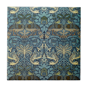 William Morris Pauw en Draak geweven ontwerp Tegeltje