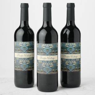 William Morris Pauw en Draak geweven ontwerp Wijn Etiket