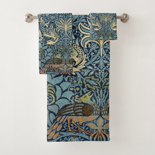 William Morris Peacock and Dragon Woven Design Bad Handdoek (Insitu)