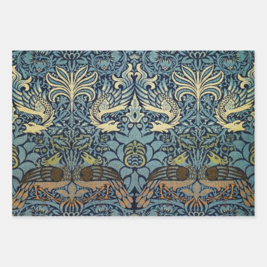 William Morris Peacock and Dragon Woven Design Inpakpapier Vel (Voorkant 3)