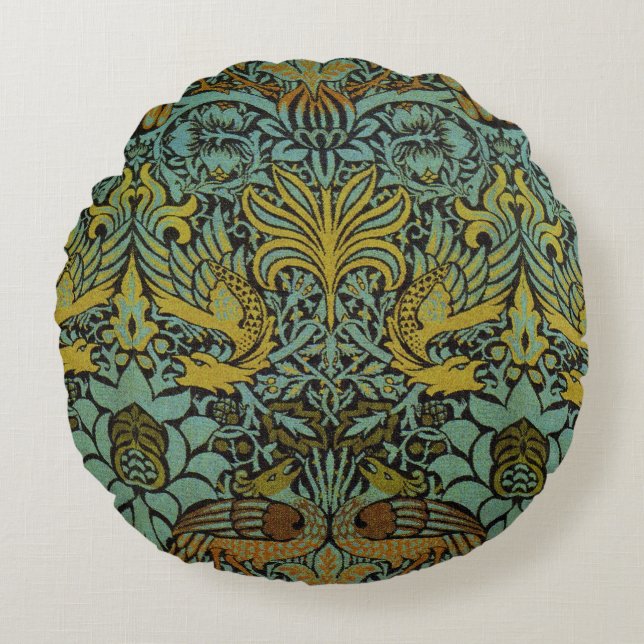 William Morris Peacock Dragon Wallpaper Rond Kussen (Voorkant)