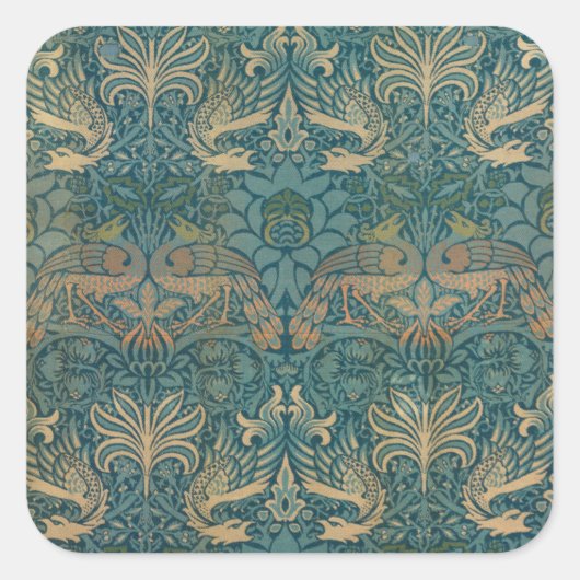 William Morris Peacock en Dragon Textile Design Vierkante Sticker (Voorkant)