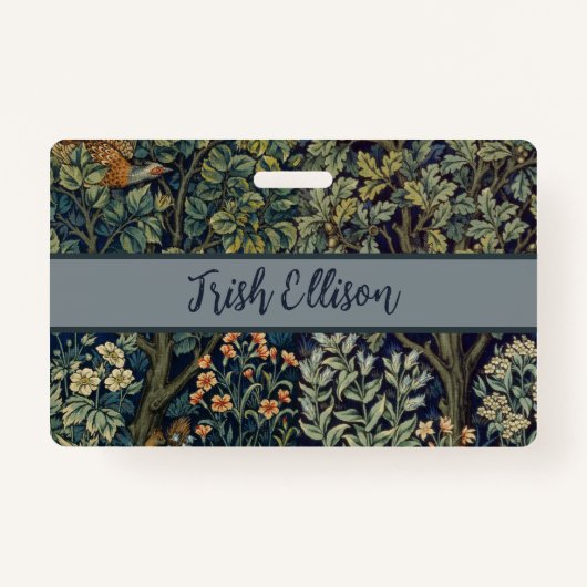 William Morris Pheasant Bird Tree Botanical Badge (Voorkant)