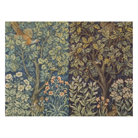 William Morris Pheasant Bird Tree Flower Tafelkleed (Voorkant (Horizontaal))
