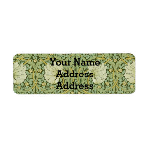 William Morris Pimpernel Bloemen Blauw Behang Etiket