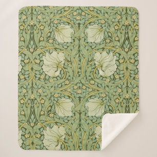 William Morris Pimpernel Bloemen Blauw Behang Sherpa Deken