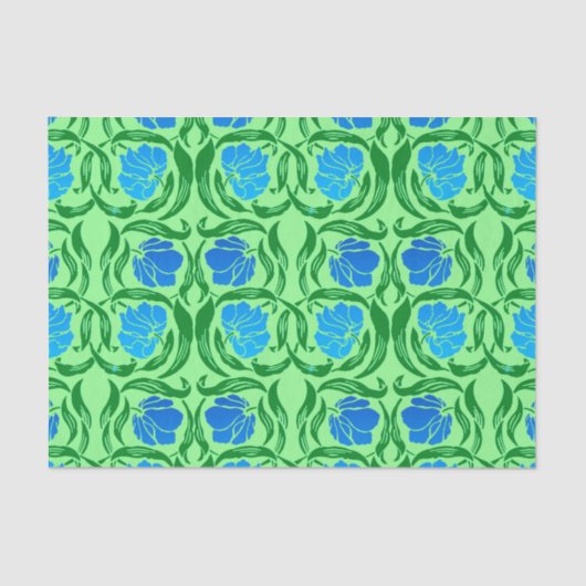 William Morris Pimpernel, Blue & Lime Green Tissuepapier (Voorkant)