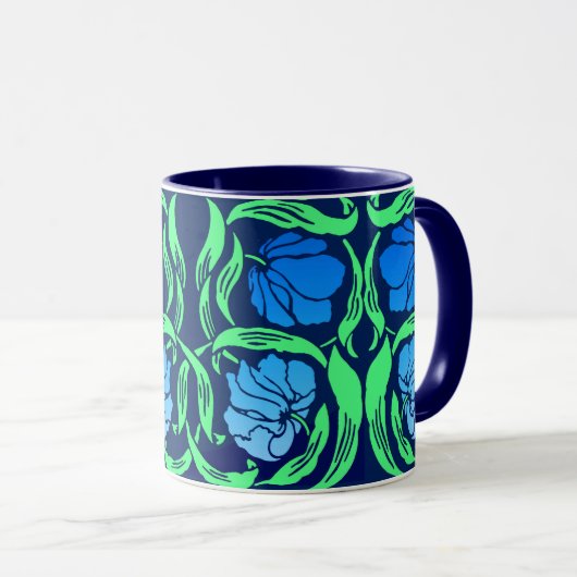 William Morris Pimpernel, Cobalt Blue en Green Mok (Voorkant rechts)
