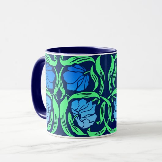 William Morris Pimpernel, Cobalt Blue en Green Mok (Voorkant links)