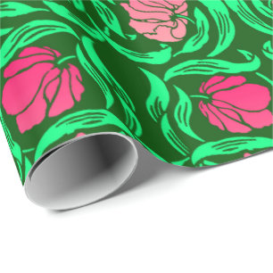 William Morris Pimpernel, Coral Pink en Green Cadeaupapier