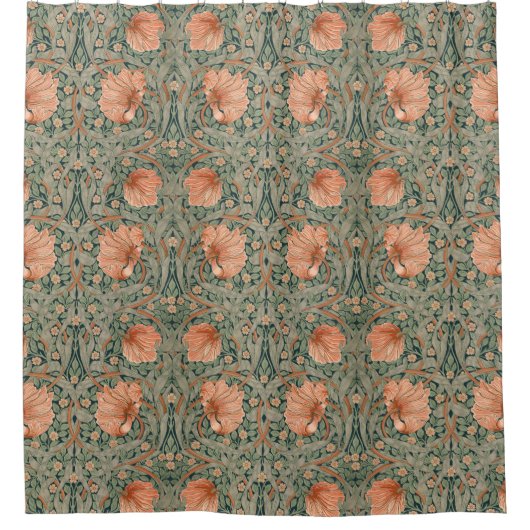 William Morris Pimpernel Dusty Roos & Sage Green Douchegordijn (Voorkant)