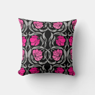 William Morris Pimpernel, Fuchsia Pink en Black Kussen