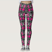 William Morris Pimpernel, Fuchsia Pink en Black Leggings (Voorkant)
