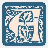 William Morris Pink Monogram Arts Crafts Vierkante Sticker (Voorkant)