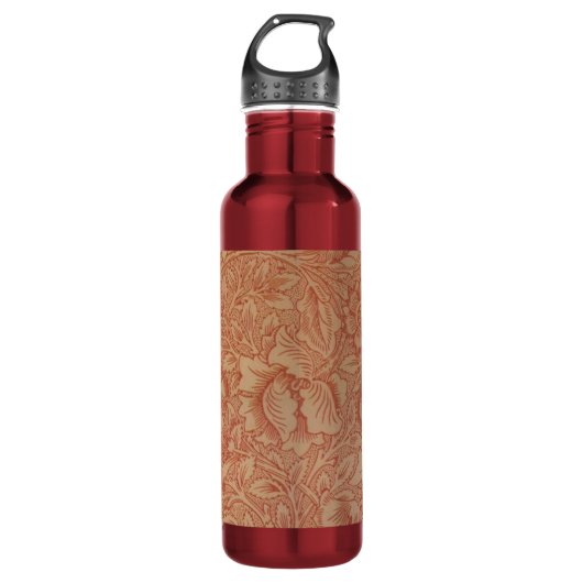 William Morris Pink Poppy Flower Floral Waterfles (Voorkant)