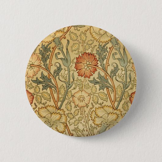 William Morris Pink Rose Bloem Behang Patroon Ronde Button 5,7 Cm (Voorkant)