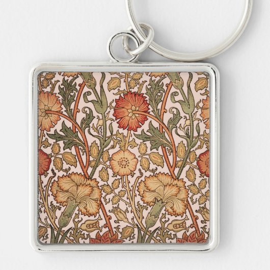 William Morris Pink Rose Bloem Behang Patroon Sleutelhanger (Voorkant)