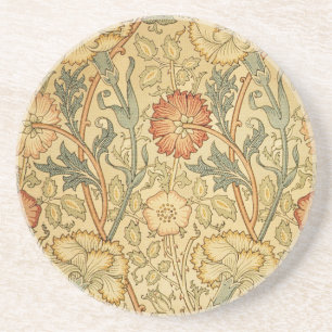 William Morris Pink Rose Bloem Behang Patroon Zandsteen Onderzetter