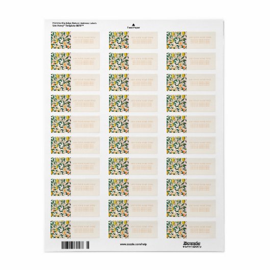 WILLIAM MORRIS "POMEGRANATES" KERNADRESETIKET ETIKET (Full Sheet)