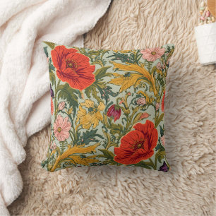 William Morris Poppies Art Nouveau bloempatroon Kussen