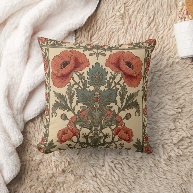 William Morris Poppies Floral Art Nouveau Pattern  Kussen (Deken)