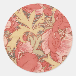 William Morris Poppies Floral Art Nouveau Pattern Ronde Sticker