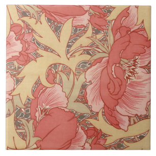 William Morris Poppies Floral Art Nouveau Pattern Tegeltje