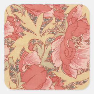 William Morris Poppies Floral Art Nouveau Pattern Vierkante Sticker