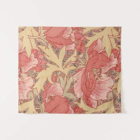 William Morris Poppies Floral Art Nouveau Pattern Wandkleed (Voorkant (horizontaal))