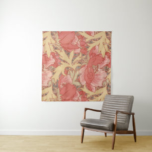 William Morris Poppies Floral Art Nouveau Pattern Wandkleed