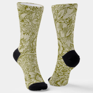 William Morris Poppy Classic Floral Green Sokken