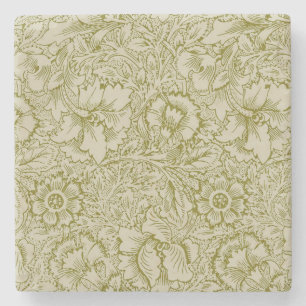 William Morris Poppy Classic Floral Green Stenen Onderzetter