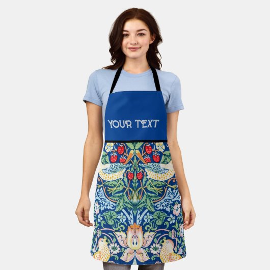 William Morris' prent: Aardbeiendief, blauw Schort (Gedragen)