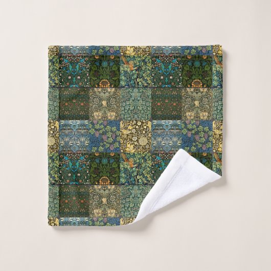 William * Morris Quilt Patchwork Greens Blues (Gant de toilette)