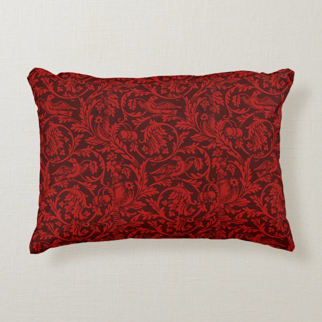  William Morris Red Birds gebladerte fruit Accent Kussen (Voorkant)
