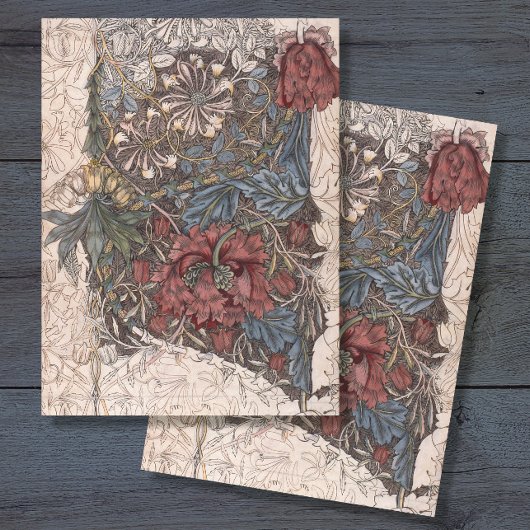  William Morris Red Blue Collage ontkoppeling Tissuepapier