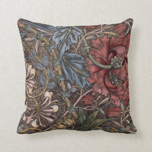 William Morris Red Flower Acanthus Foliage Kussen