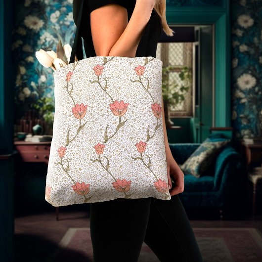 William Morris Red Garden Tulip Floral Pattern Draagtas