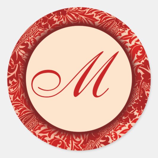 William Morris Red Leaves Monogrammed Sticker (Voorkant)