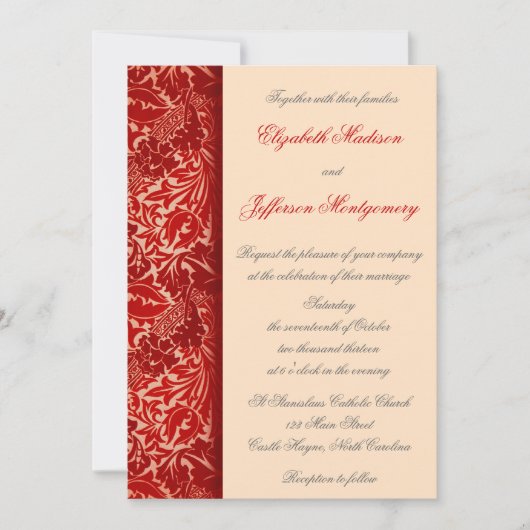 William Morris Red Leaves Wedding Invitation Kaart (Voorkant)