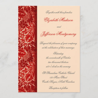 William Morris Red Leaves Wedding Invitation Kaart