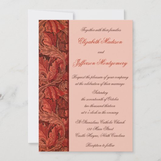 William Morris Red Leaves Wedding Invitation Kaart (Voorkant)