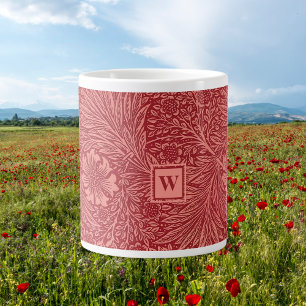 William Morris Red Marigold Pattern met Initiaal Extra Grote Beker