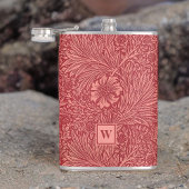 William Morris Red Marigold Pattern met Initiaal Heupfles