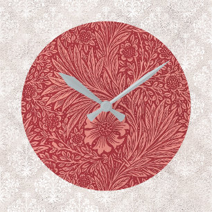 William Morris Red Marigold Pattern Ronde Klok