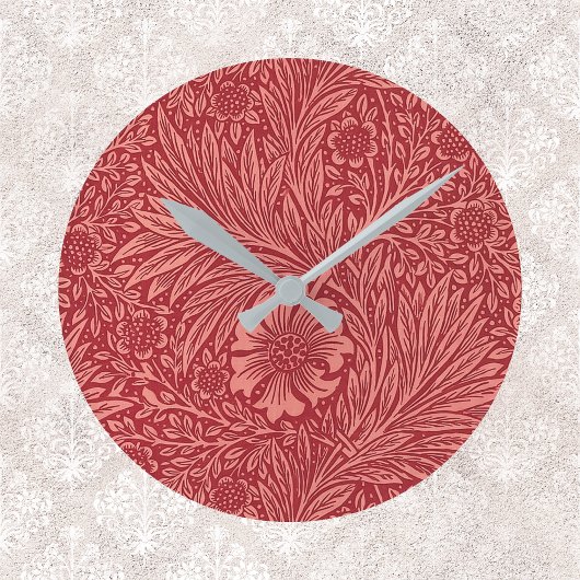 William Morris Red Marigold Pattern Ronde Klok