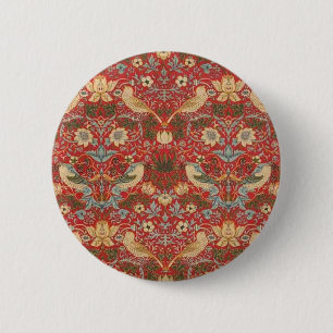 William Morris Red Strawberry Thief Ronde Button 5,7 Cm